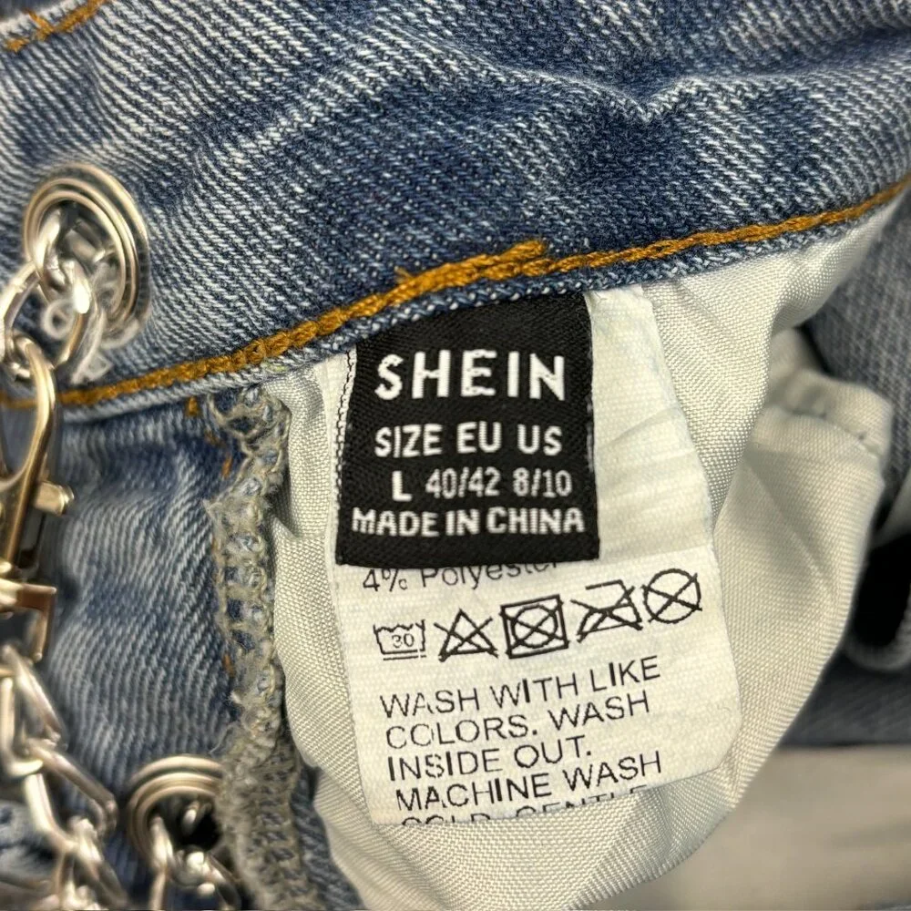 Shein Distressed Straight Side Adjustable Chain Women's size 8 Blue Denim‎ jeans
